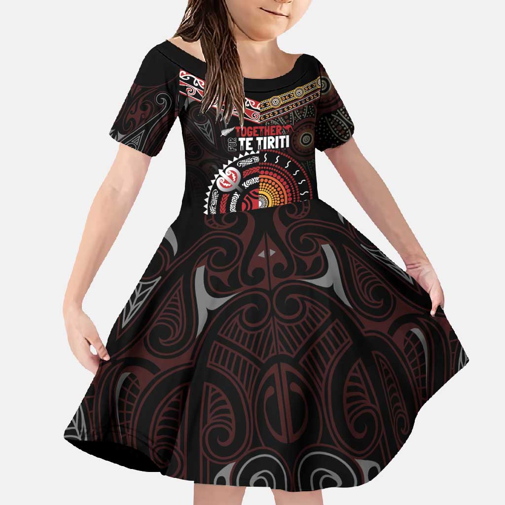 Aotearoa and Australia Indigenous Family Matching Long Sleeve Bodycon Dress and Hawaiian Shirt Stand Together For Te Tiriti