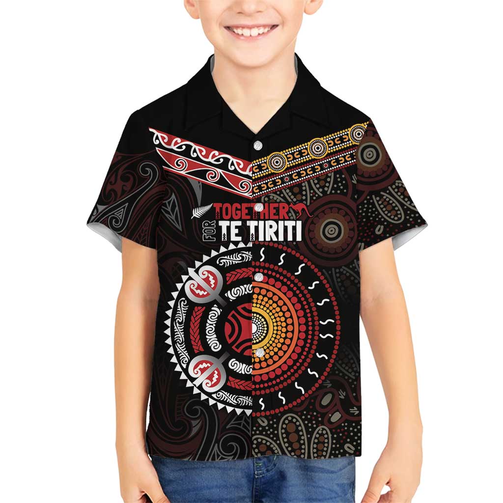 Aotearoa and Australia Indigenous Family Matching Long Sleeve Bodycon Dress and Hawaiian Shirt Stand Together For Te Tiriti