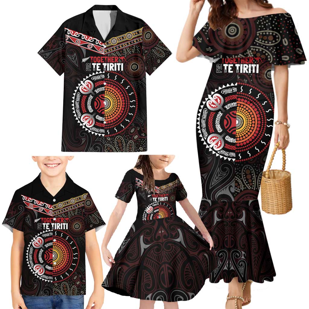 Aotearoa and Australia Indigenous Family Matching Mermaid Dress and Hawaiian Shirt Stand Together For Te Tiriti