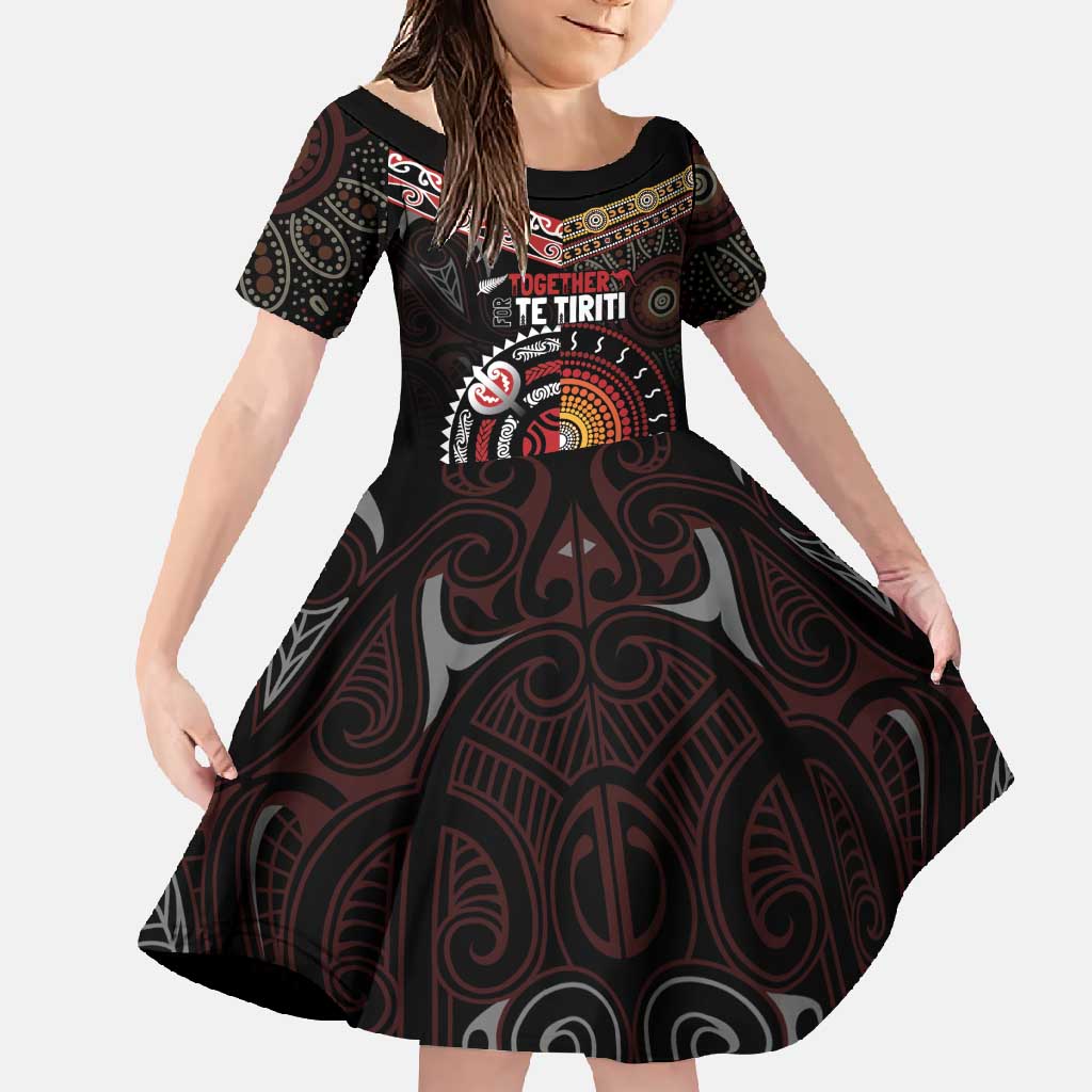 Aotearoa and Australia Indigenous Family Matching Off Shoulder Maxi Dress and Hawaiian Shirt Stand Together For Te Tiriti