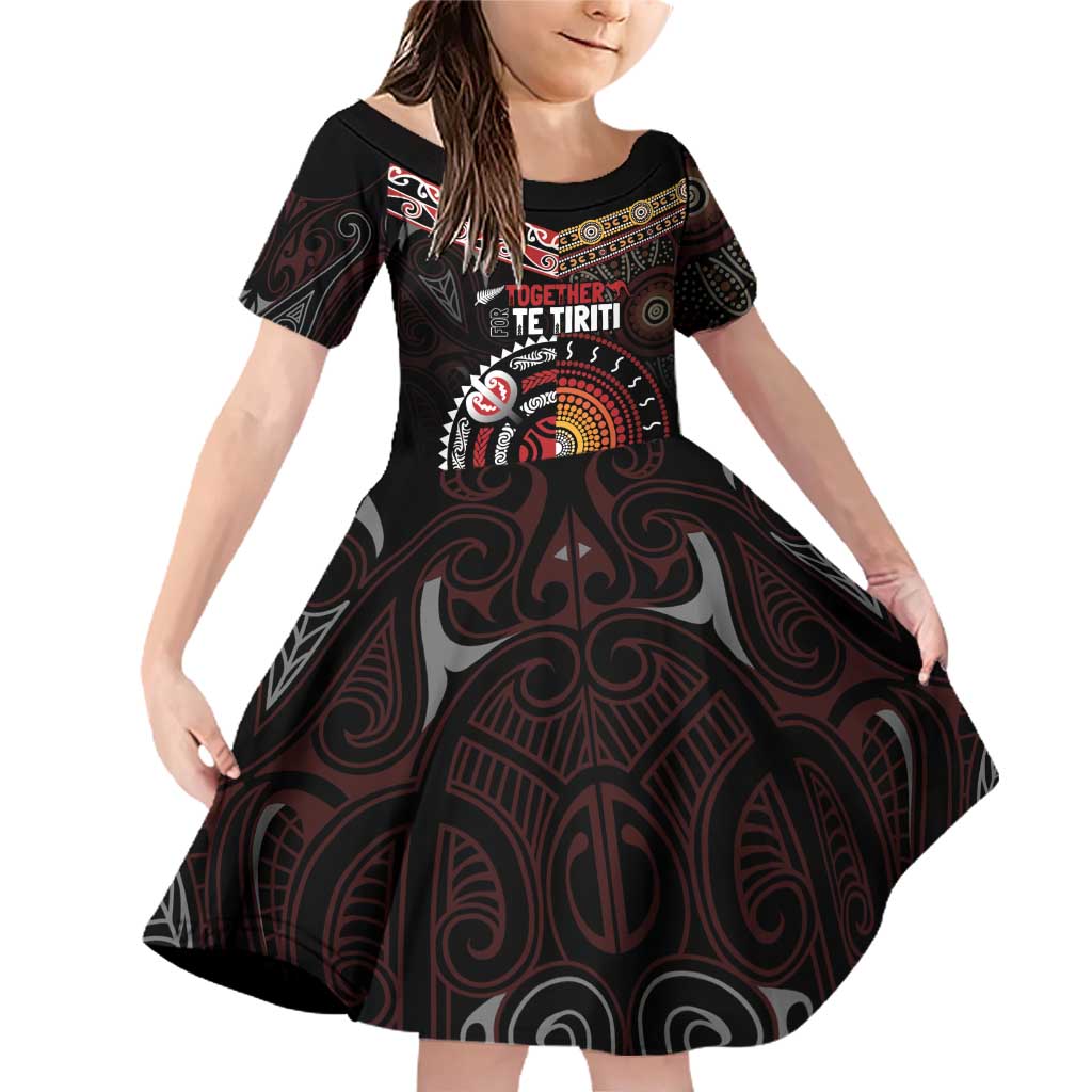 Aotearoa and Australia Indigenous Family Matching Off Shoulder Short Dress and Hawaiian Shirt Stand Together For Te Tiriti