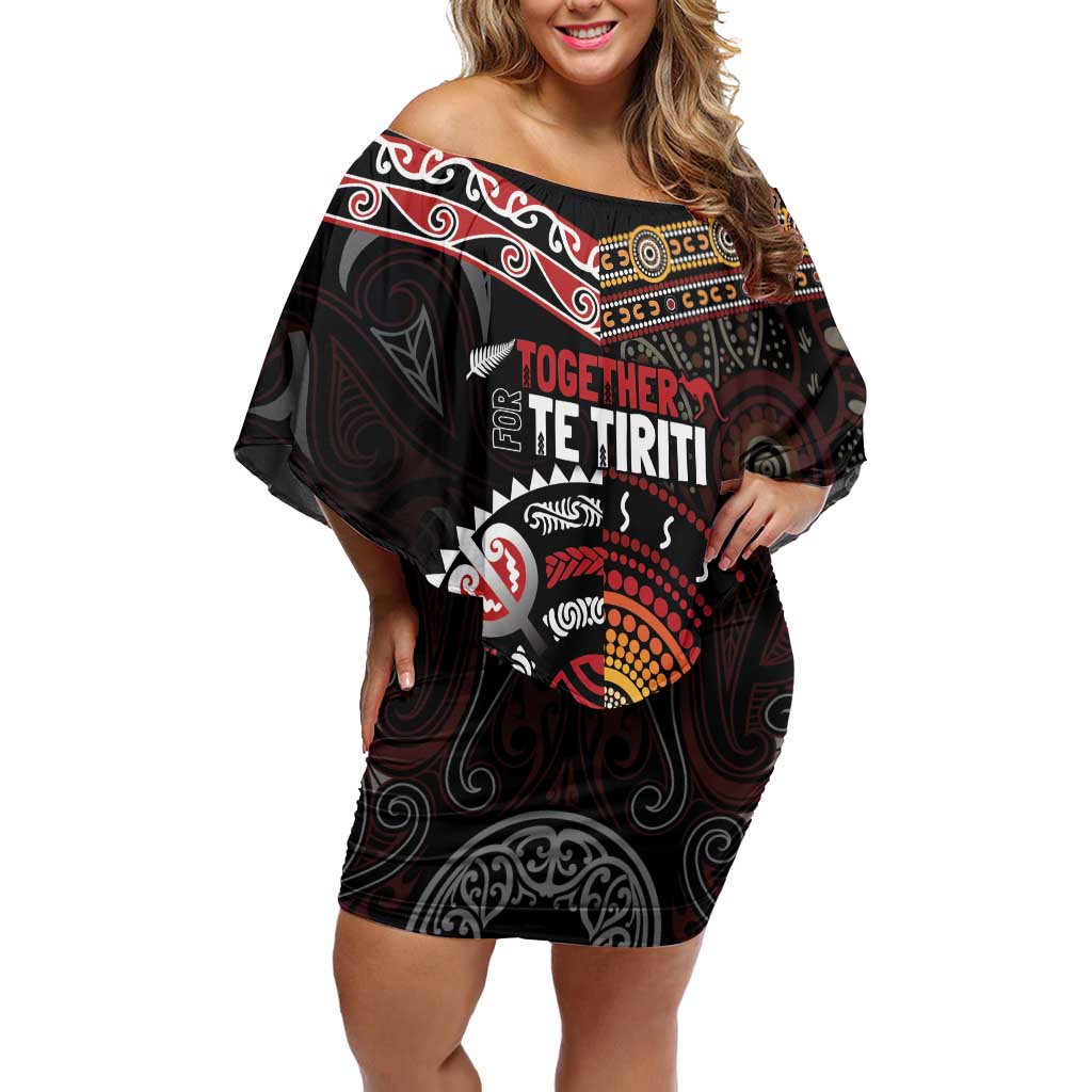 Aotearoa and Australia Indigenous Family Matching Off Shoulder Short Dress and Hawaiian Shirt Stand Together For Te Tiriti