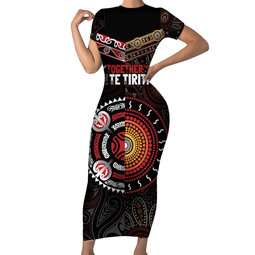 Aotearoa and Australia Indigenous Family Matching Short Sleeve Bodycon Dress and Hawaiian Shirt Stand Together For Te Tiriti