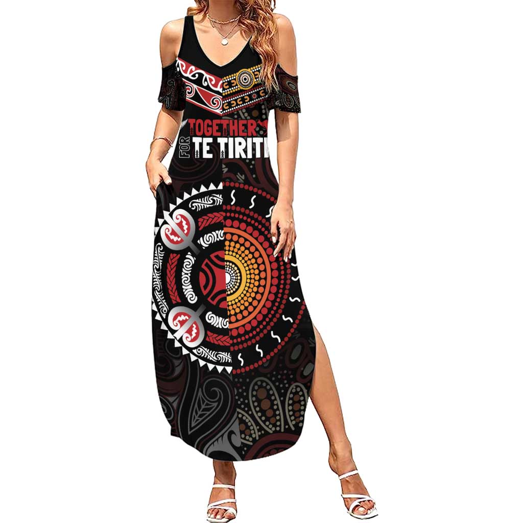 Aotearoa and Australia Indigenous Family Matching Summer Maxi Dress and Hawaiian Shirt Stand Together For Te Tiriti