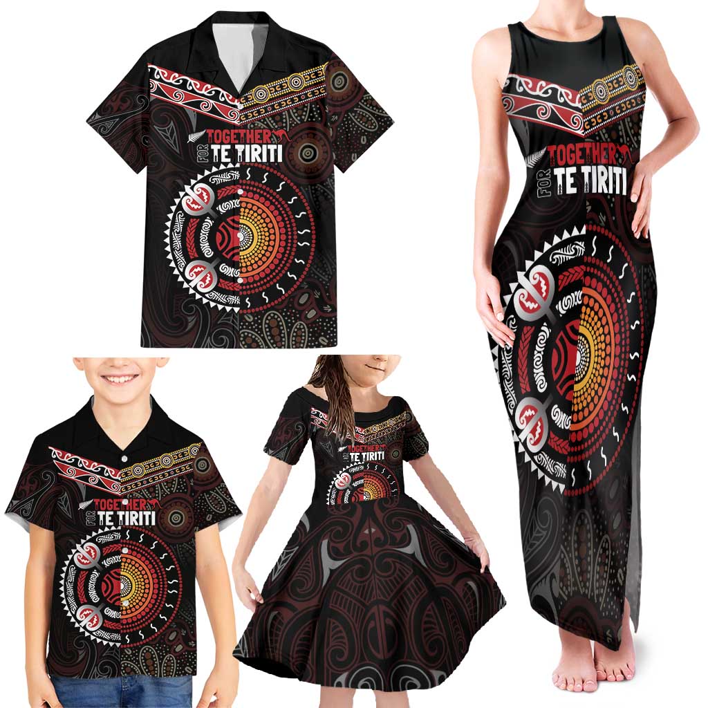 Aotearoa and Australia Indigenous Family Matching Tank Maxi Dress and Hawaiian Shirt Stand Together For Te Tiriti