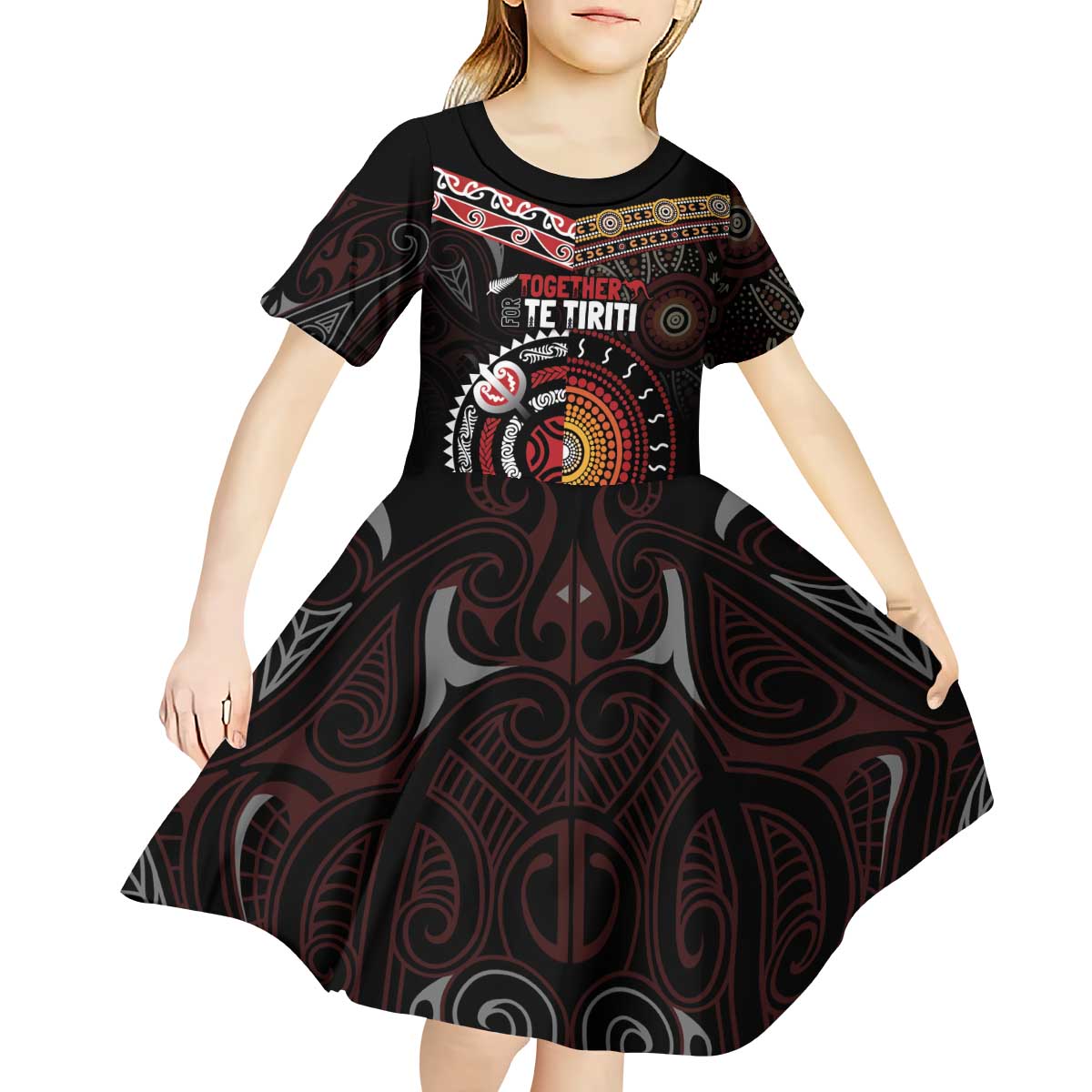 Aotearoa and Australia Indigenous Kid Short Sleeve Dress Stand Together For Te Tiriti - Vibe Hoodie Shop