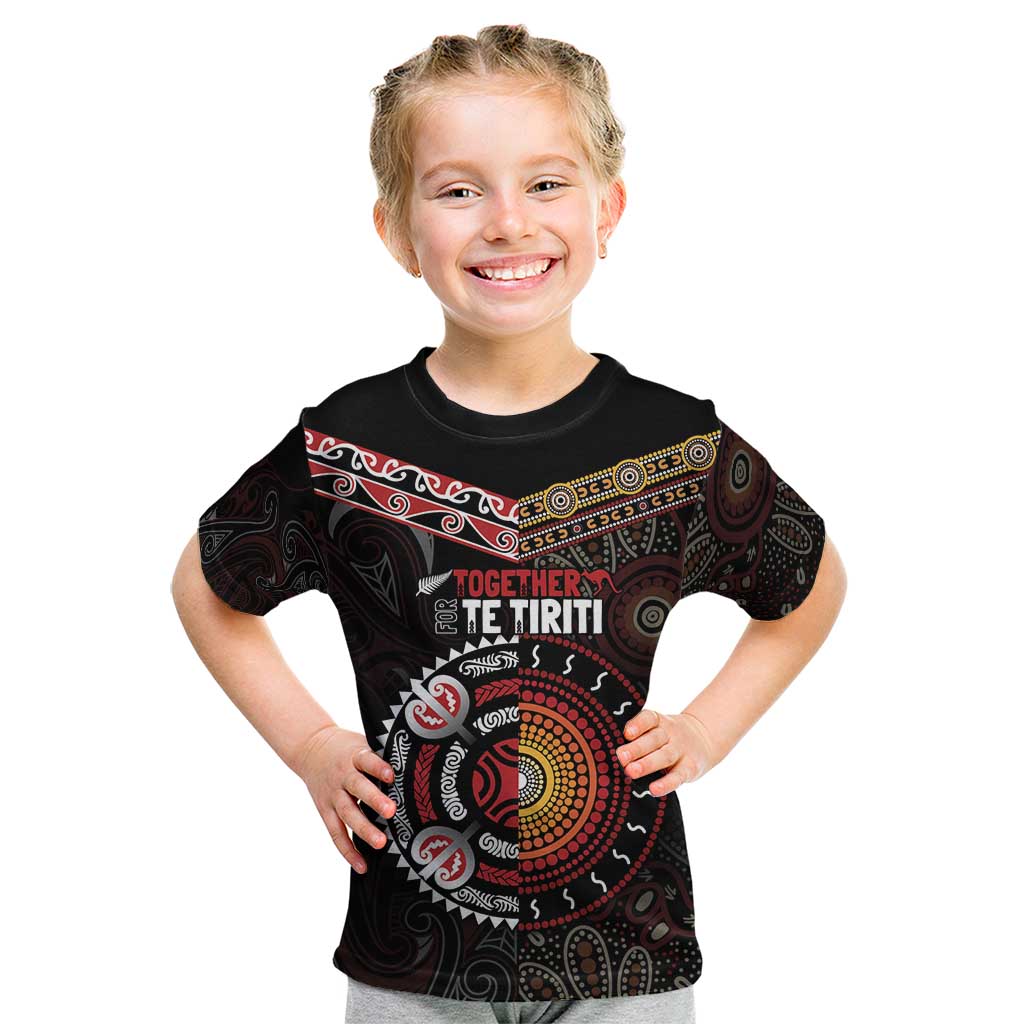 Aotearoa and Australia Indigenous Kid T Shirt Stand Together For Te Tiriti - Vibe Hoodie Shop