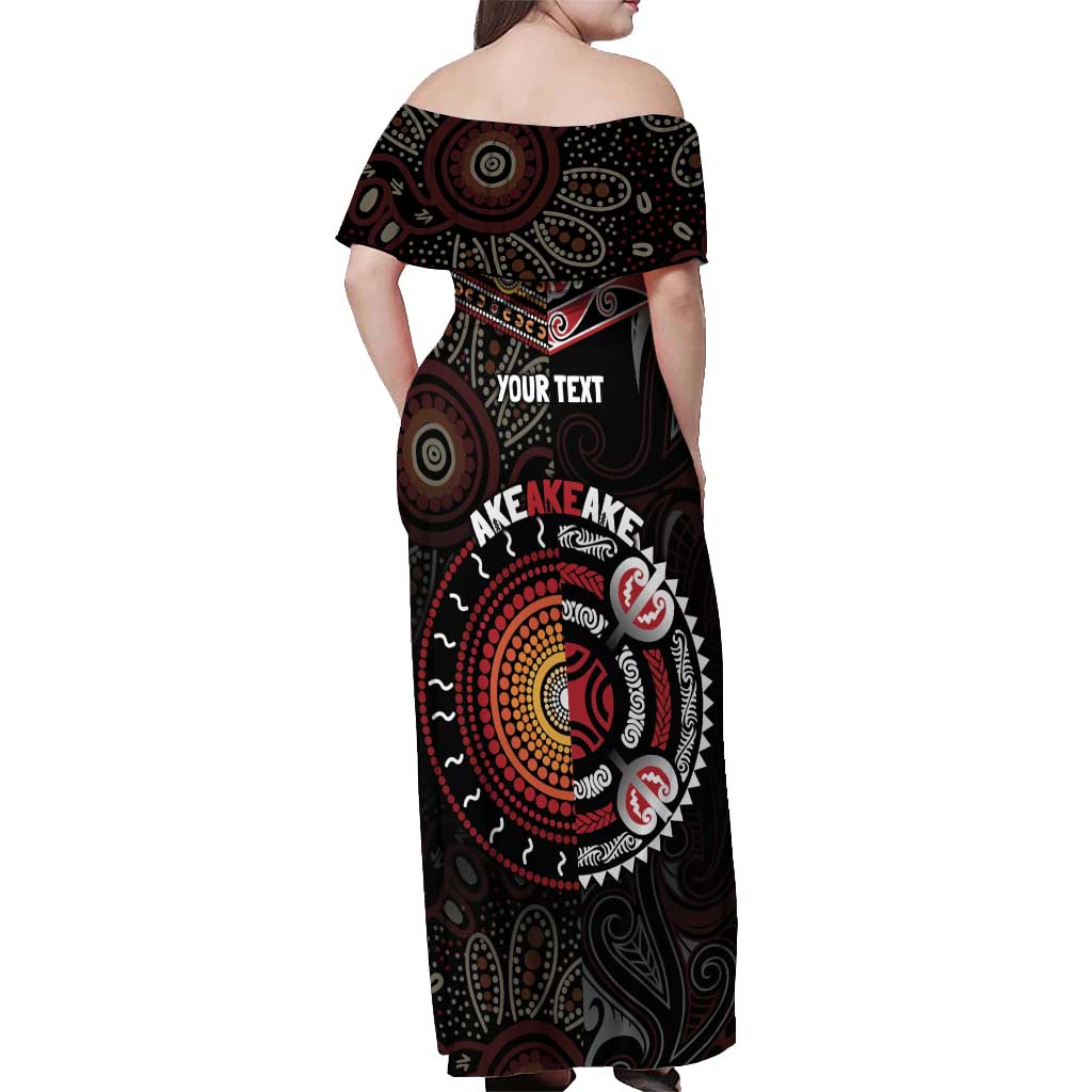 Aotearoa and Australia Indigenous Off Shoulder Maxi Dress Stand Together For Te Tiriti