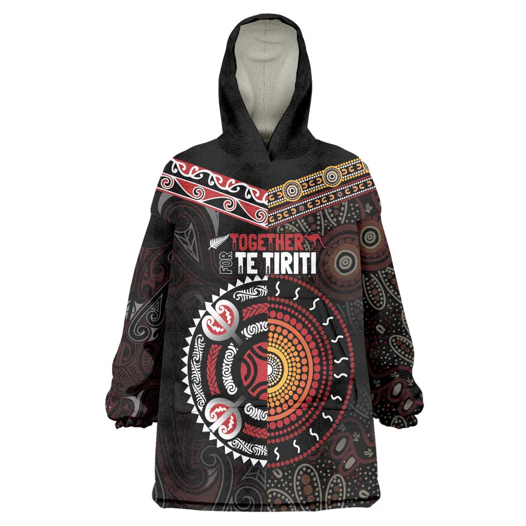 Aotearoa and Australia Indigenous Wearable Blanket Hoodie Stand Together For Te Tiriti - Vibe Hoodie Shop