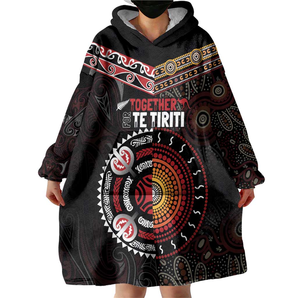 Aotearoa and Australia Indigenous Wearable Blanket Hoodie Stand Together For Te Tiriti - Vibe Hoodie Shop