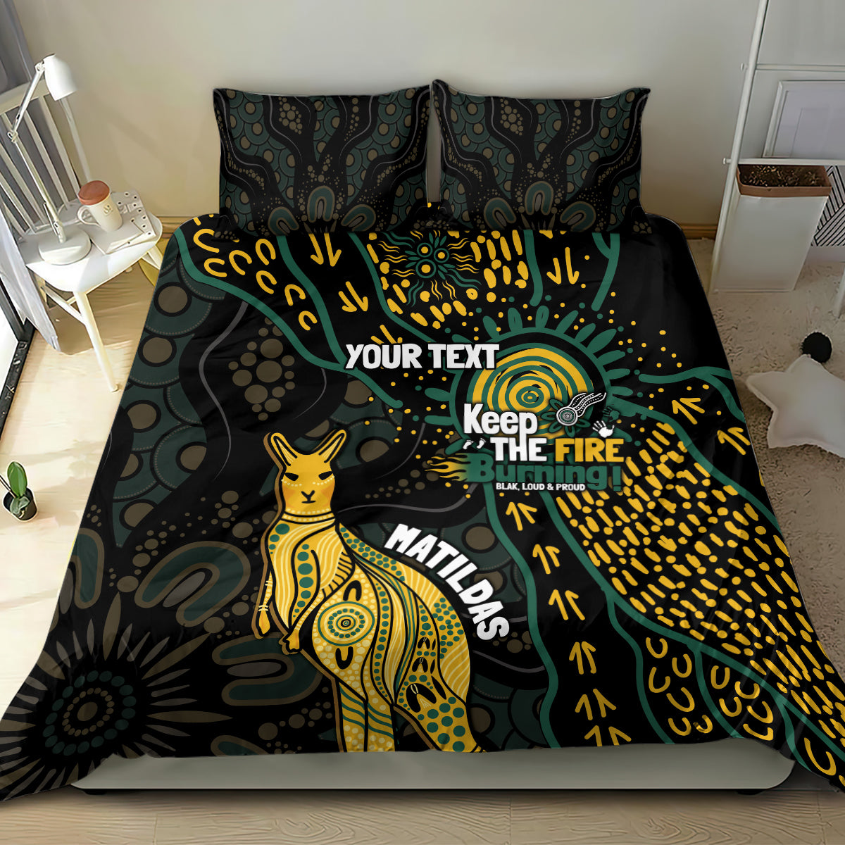 Australia Matildas Indigenous Bedding Set NAIDOC 2024 Keep The Fire Burning - Vibe Hoodie Shop