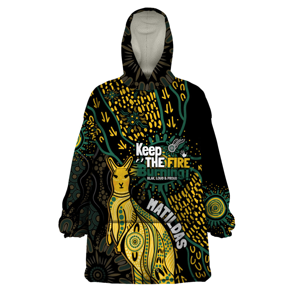 Australia Matildas Indigenous Wearable Blanket Hoodie NAIDOC 2024 Keep The Fire Burning - Vibe Hoodie Shop