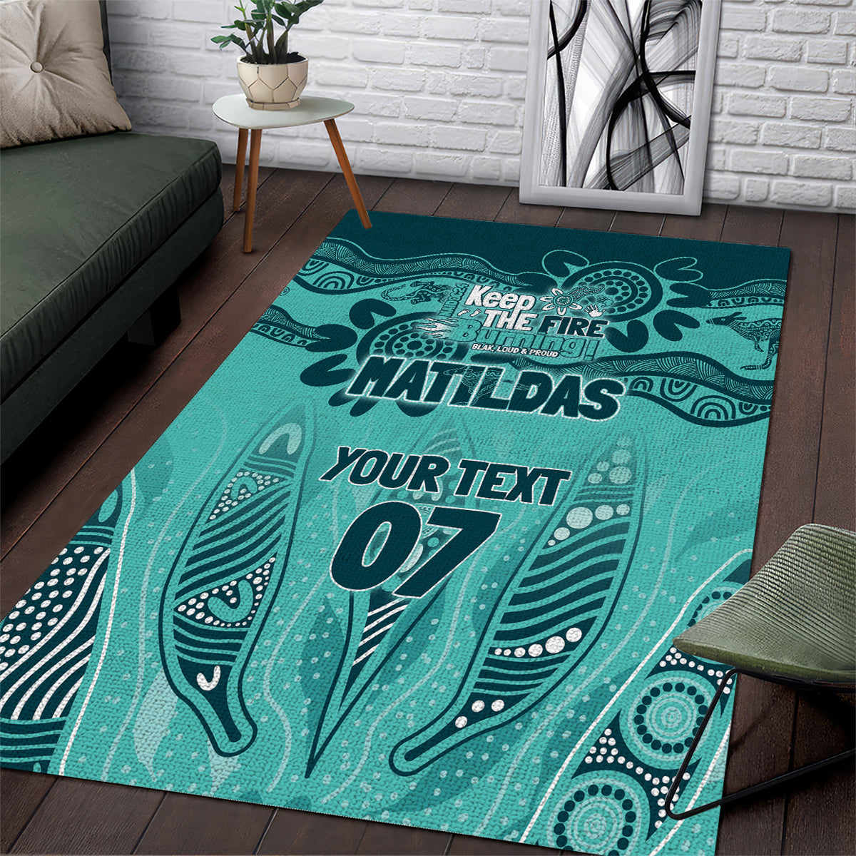 Australia Matildas Indigenous Area Rug NAIDOC 2024 Turquoise Color - Vibe Hoodie Shop