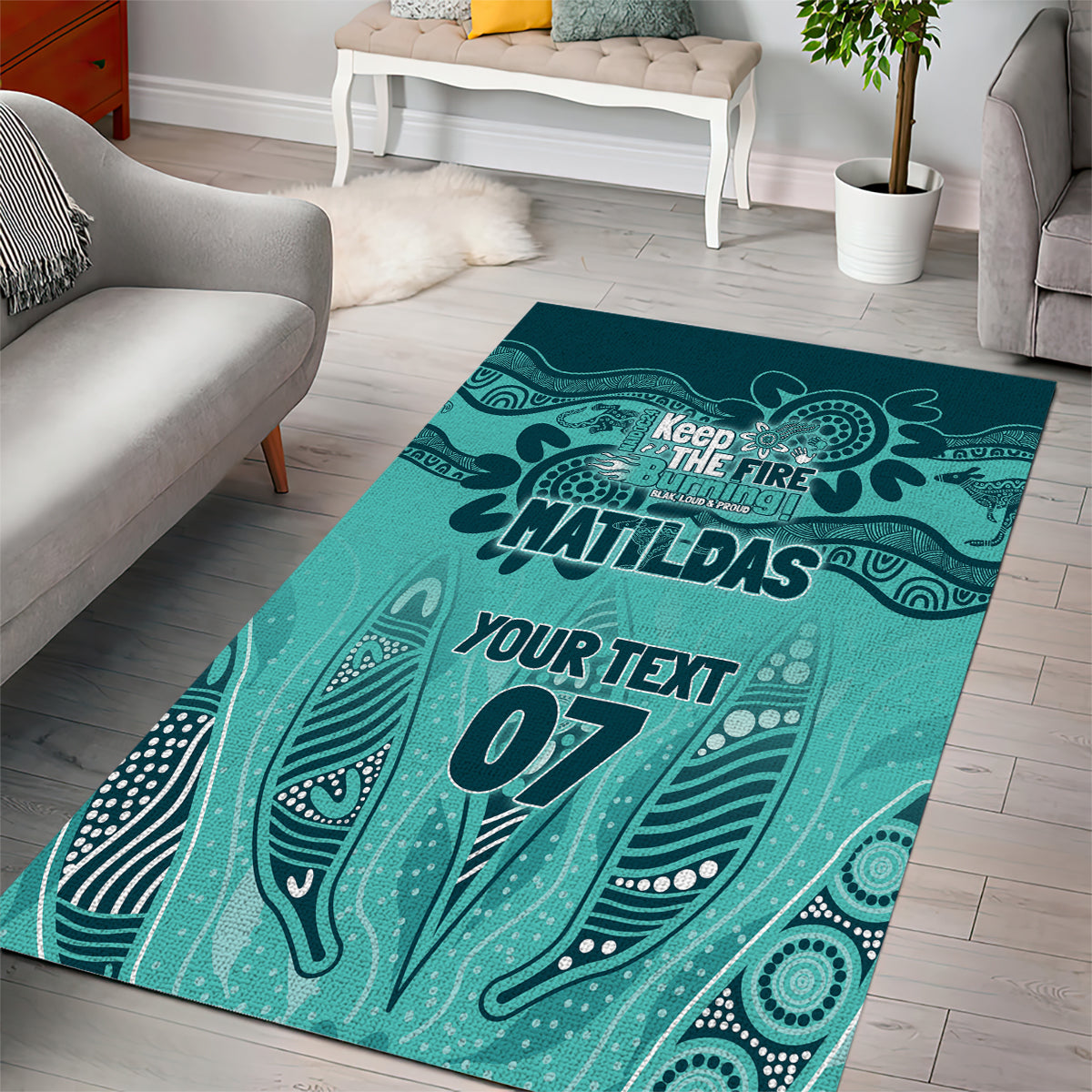 Australia Matildas Indigenous Area Rug NAIDOC 2024 Turquoise Color - Vibe Hoodie Shop