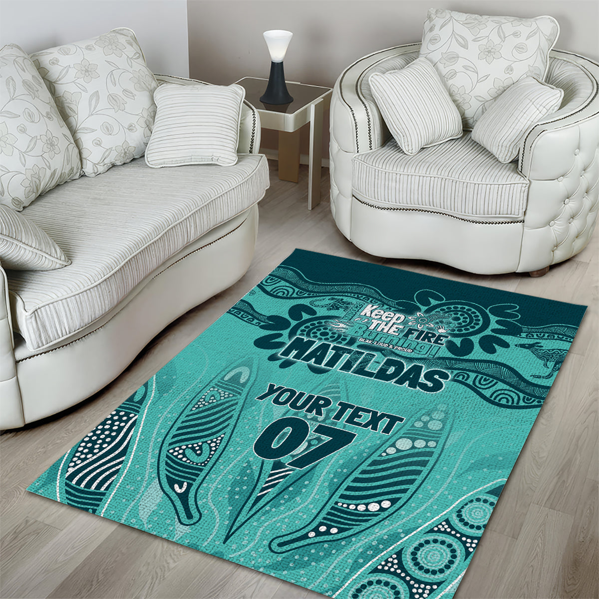 Australia Matildas Indigenous Area Rug NAIDOC 2024 Turquoise Color - Vibe Hoodie Shop