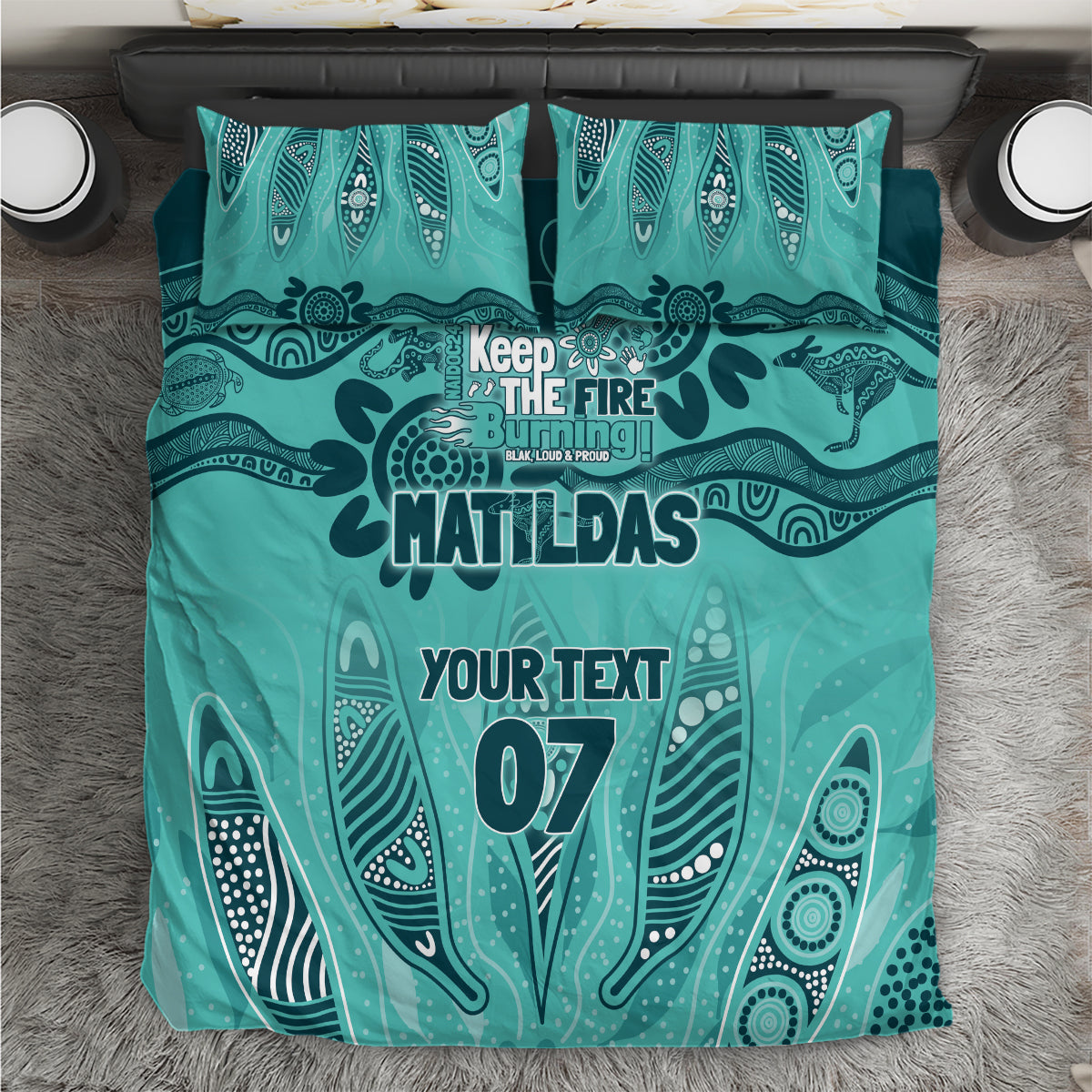 Australia Matildas Indigenous Bedding Set NAIDOC 2024 Turquoise Color - Vibe Hoodie Shop