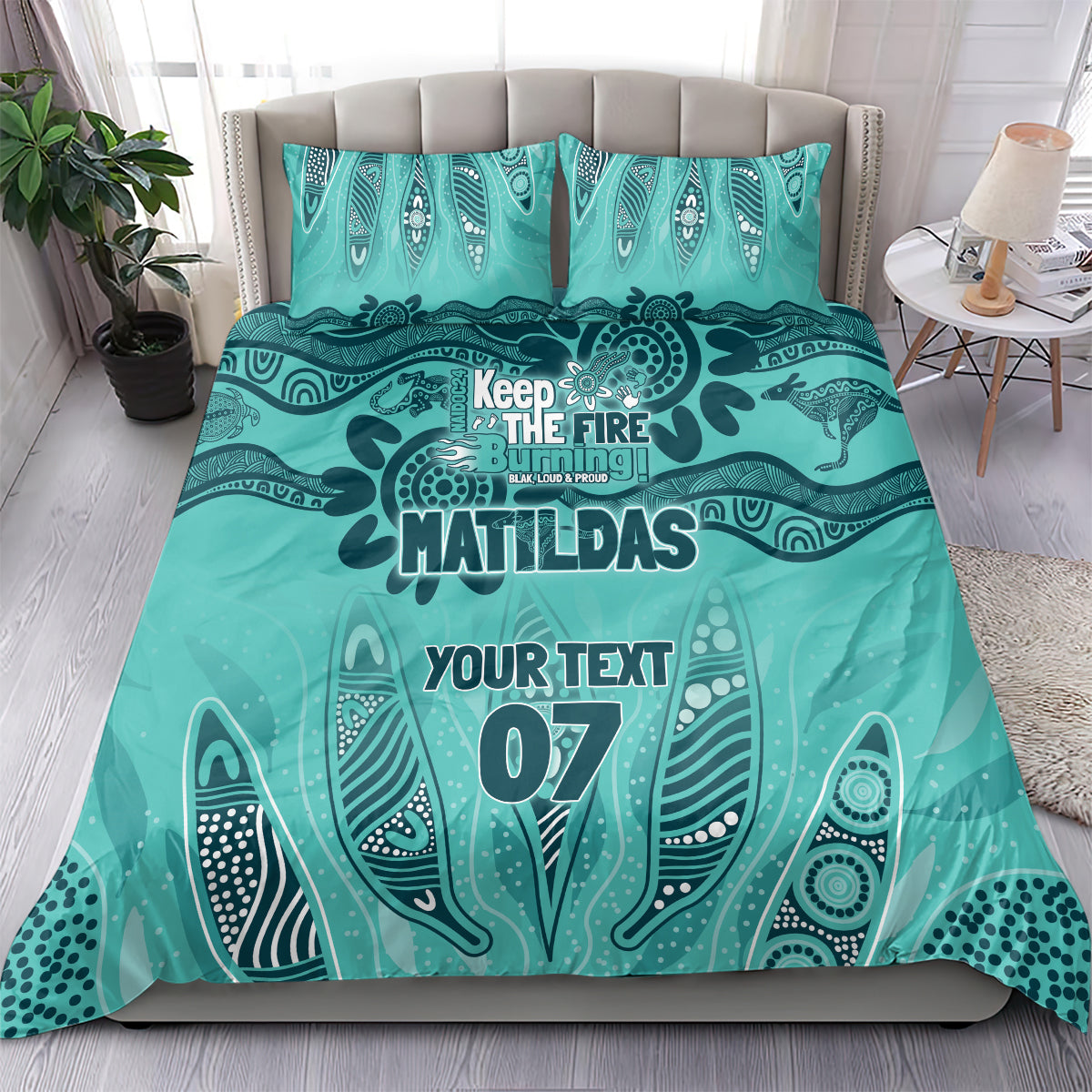 Australia Matildas Indigenous Bedding Set NAIDOC 2024 Turquoise Color - Vibe Hoodie Shop
