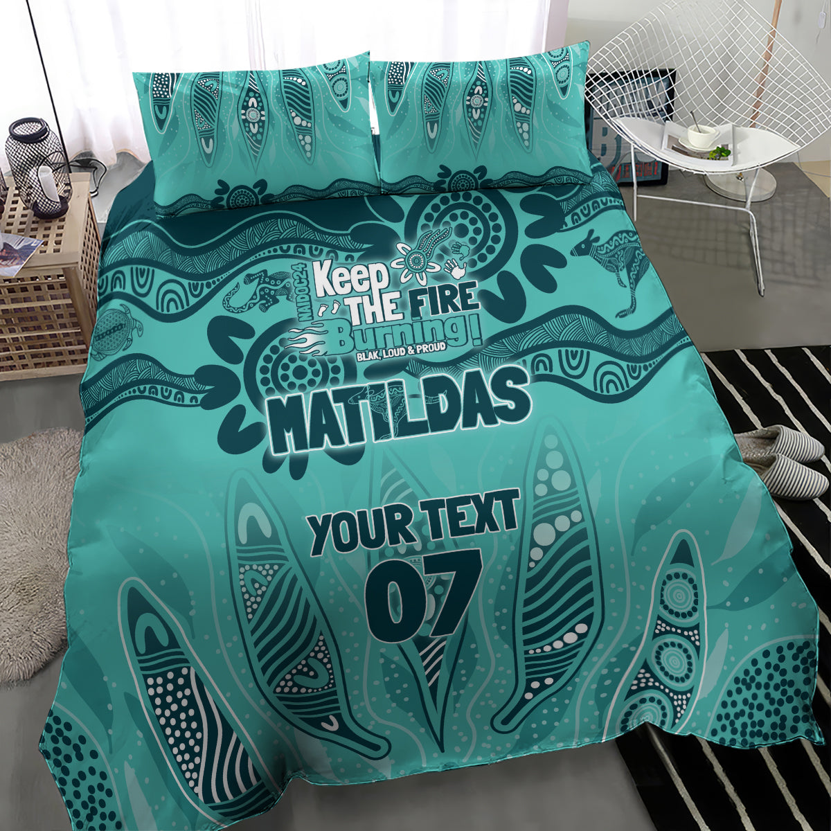 Australia Matildas Indigenous Bedding Set NAIDOC 2024 Turquoise Color - Vibe Hoodie Shop