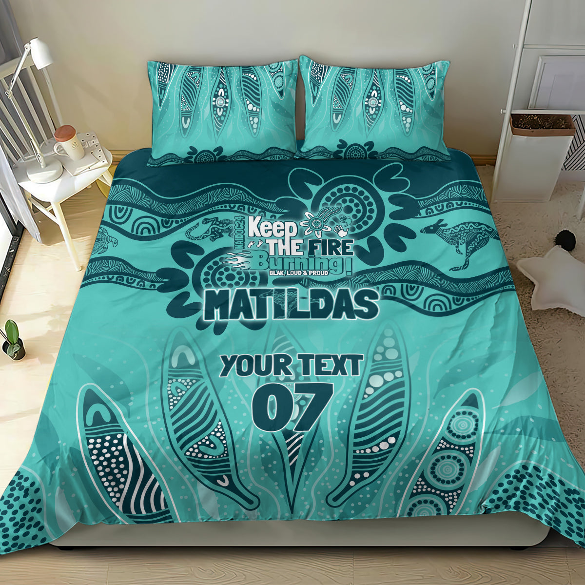 Australia Matildas Indigenous Bedding Set NAIDOC 2024 Turquoise Color - Vibe Hoodie Shop