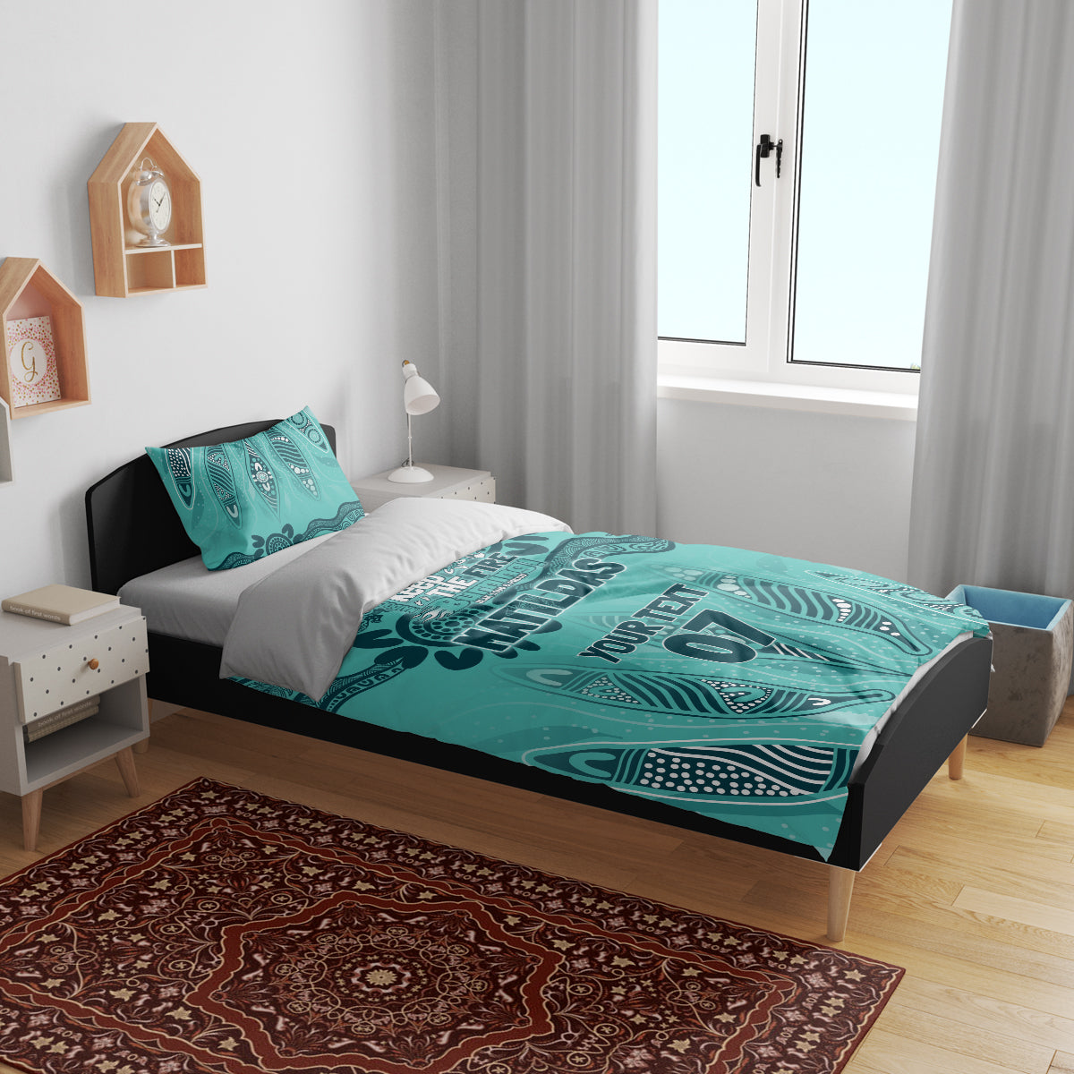 Australia Matildas Indigenous Bedding Set NAIDOC 2024 Turquoise Color - Vibe Hoodie Shop