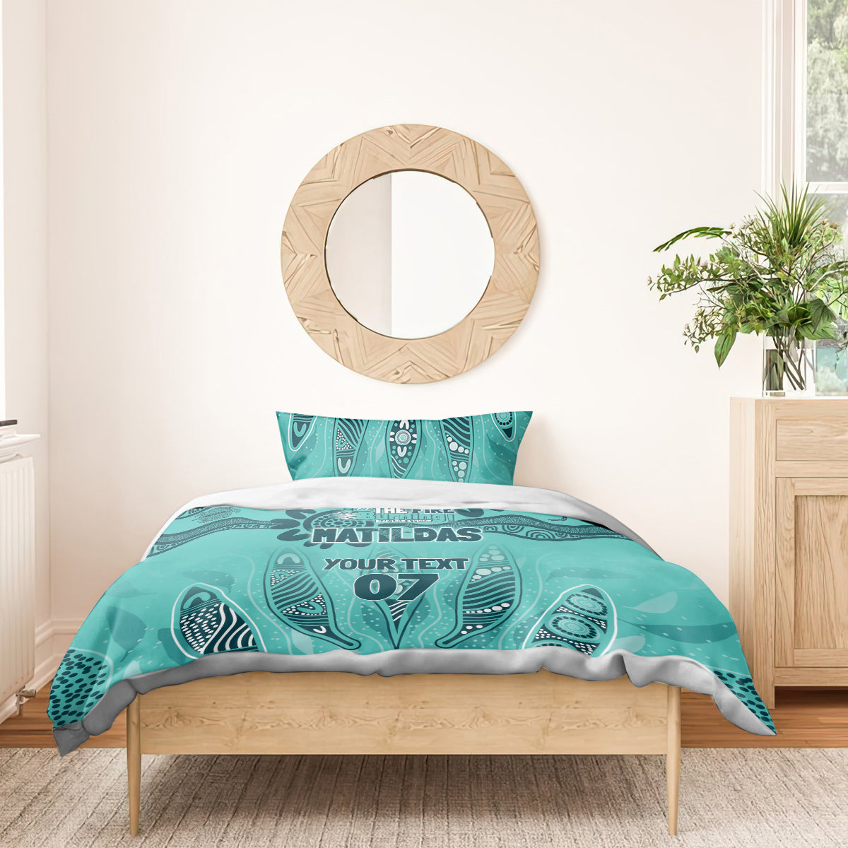 Australia Matildas Indigenous Bedding Set NAIDOC 2024 Turquoise Color - Vibe Hoodie Shop