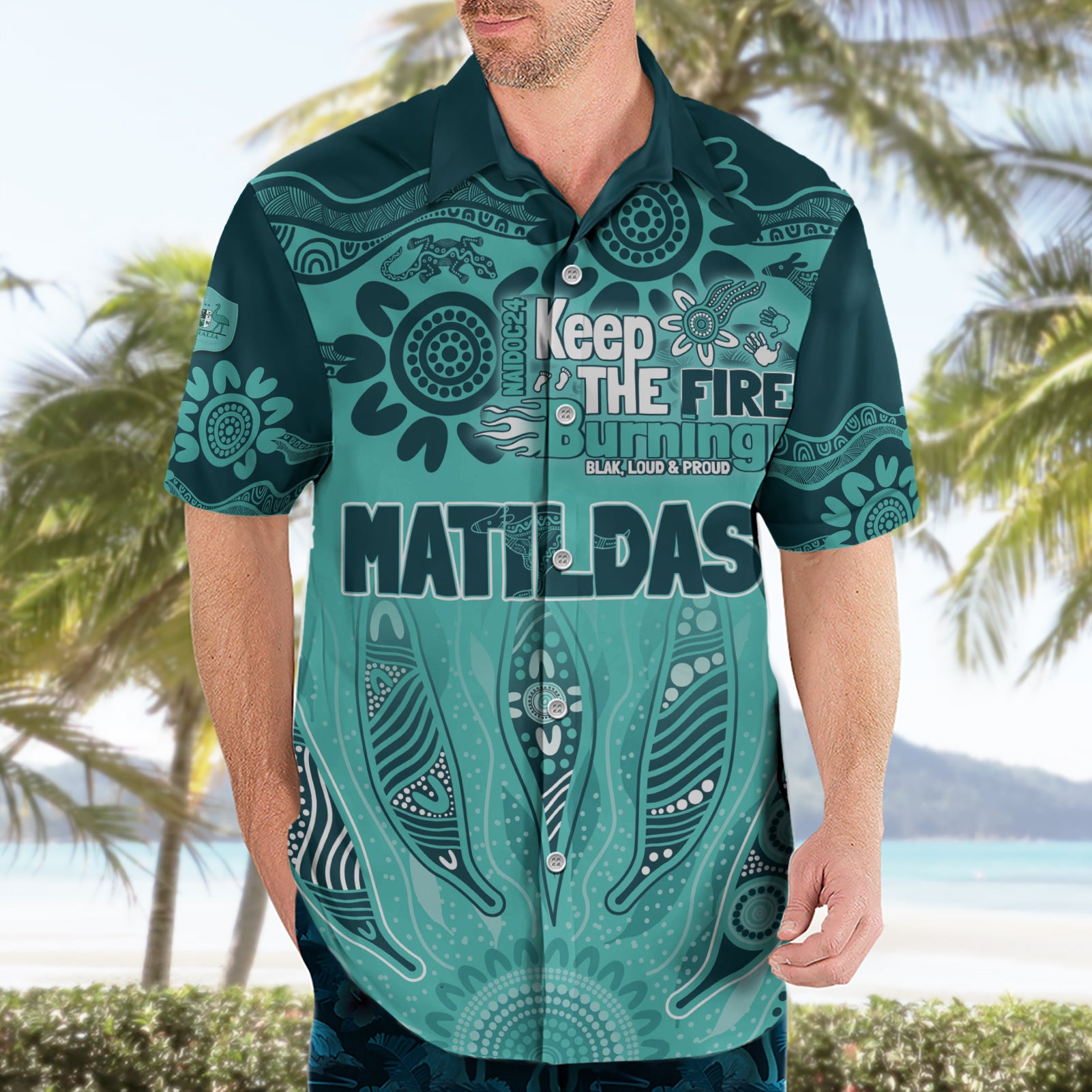 Australia Matildas Indigenous Hawaiian Shirt NAIDOC 2024 Turquoise Color - Vibe Hoodie Shop