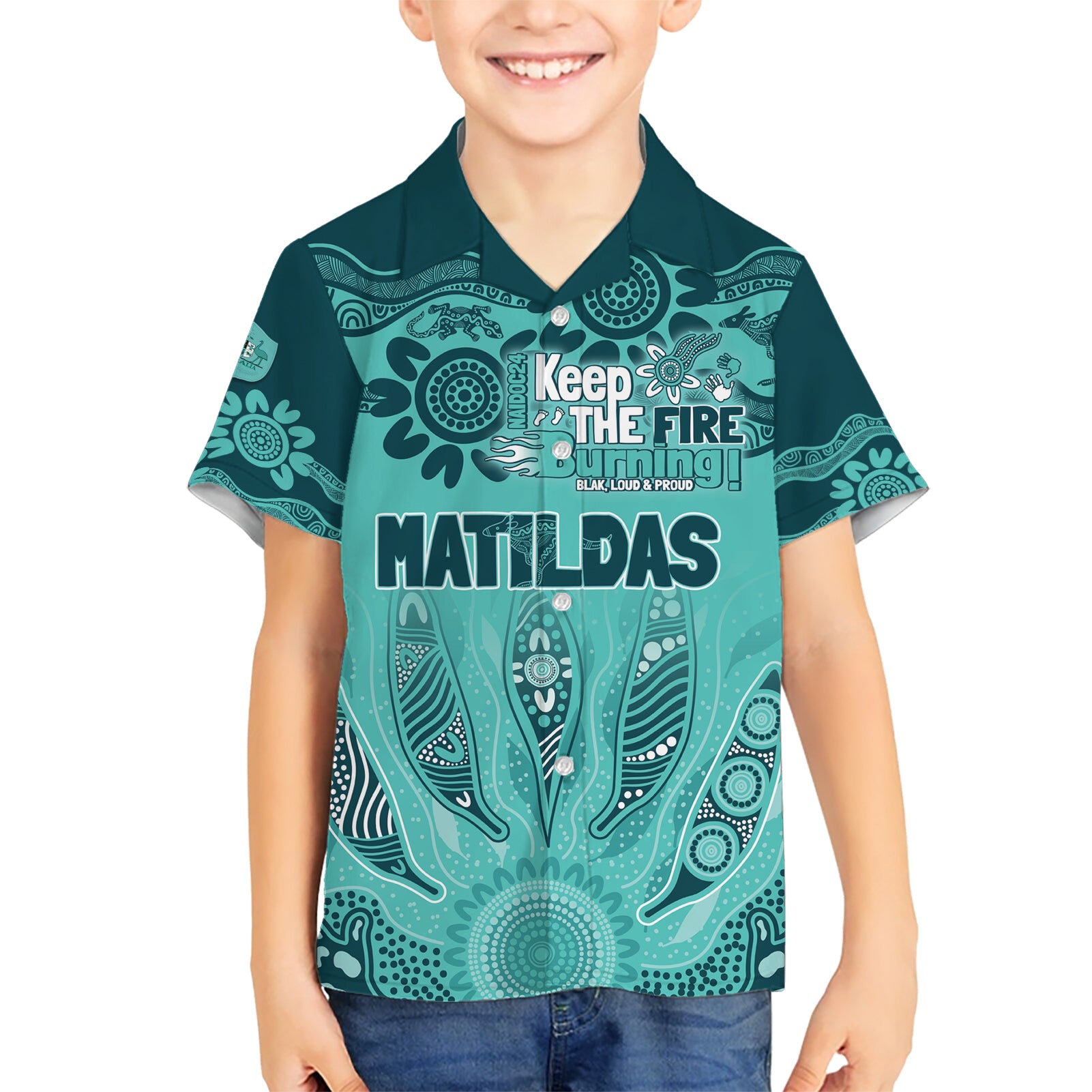 Australia Matildas Indigenous Hawaiian Shirt NAIDOC 2024 Turquoise Color - Vibe Hoodie Shop