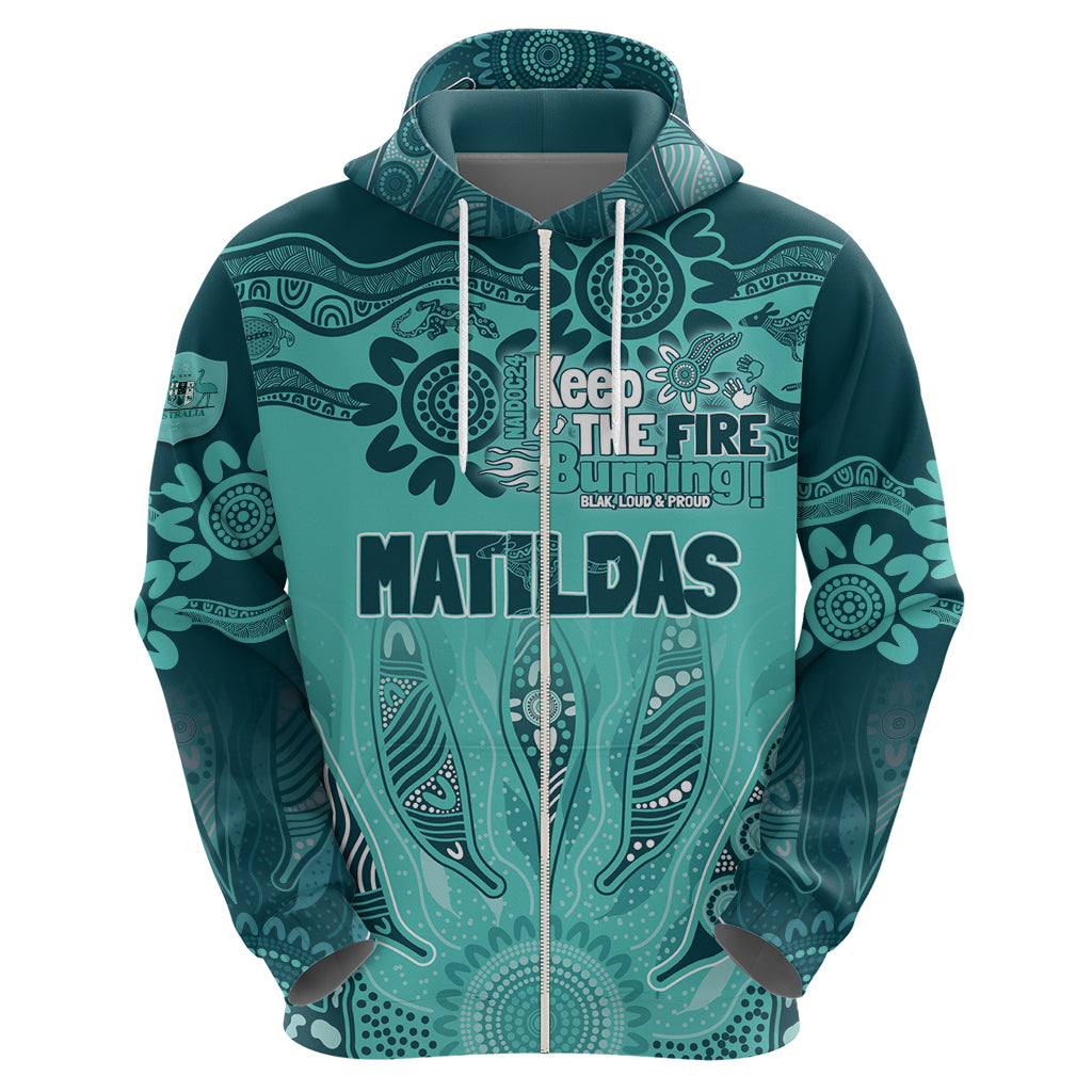 Australia Matildas Indigenous Hoodie NAIDOC 2024 Turquoise Color LT7 - Vibe Hoodie Shop