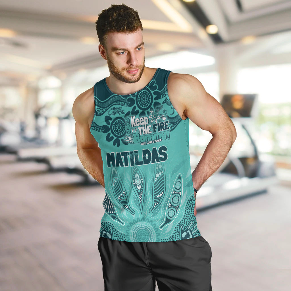 Australia Matildas Indigenous Men Tank Top NAIDOC 2024 Turquoise Color - Vibe Hoodie Shop