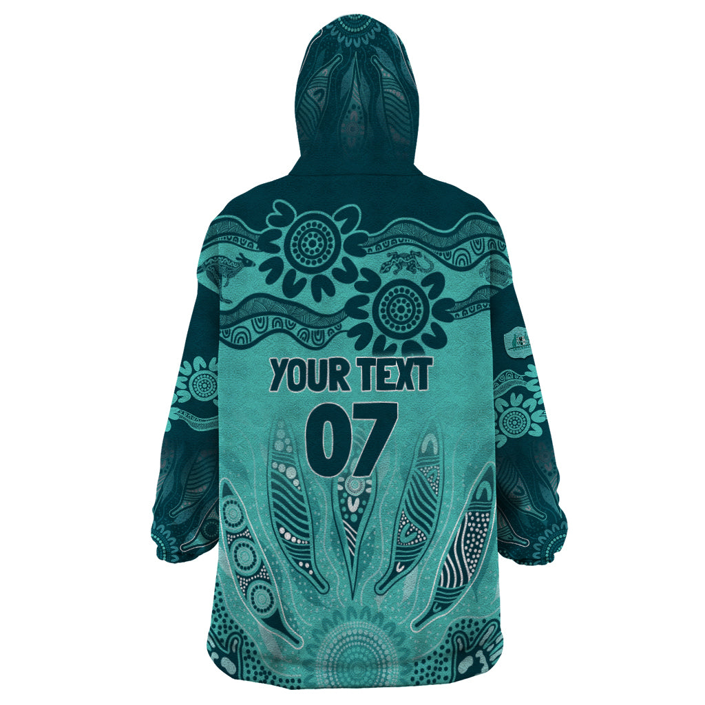 Australia Matildas Indigenous Wearable Blanket Hoodie NAIDOC 2024 Turquoise Color - Vibe Hoodie Shop