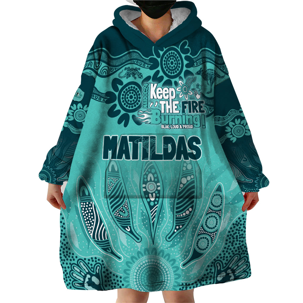 Australia Matildas Indigenous Wearable Blanket Hoodie NAIDOC 2024 Turquoise Color - Vibe Hoodie Shop