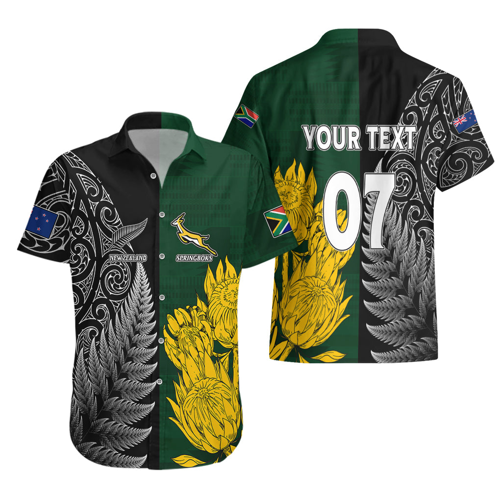 Personalised New Zealand Mix South Africa Rugby Hawaiian Shirt Protea Vs. Silver Ferns - Vibe Hoodie Shop
