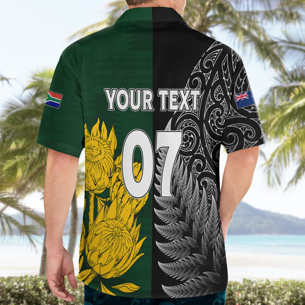 Personalised New Zealand Mix South Africa Rugby Hawaiian Shirt Protea Vs. Silver Ferns - Vibe Hoodie Shop