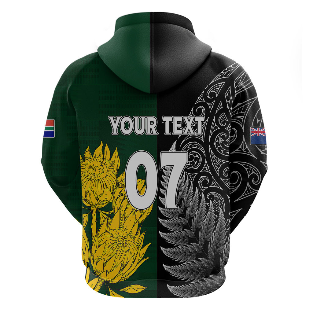 Personalised New Zealand Mix South Africa Rugby Hoodie Protea Vs. Silver Ferns LT7 - Vibe Hoodie Shop