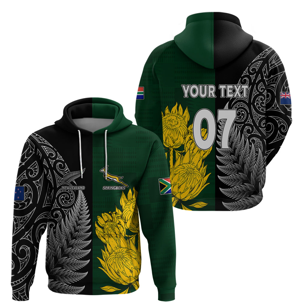 Personalised New Zealand Mix South Africa Rugby Hoodie Protea Vs. Silver Ferns LT7 - Vibe Hoodie Shop