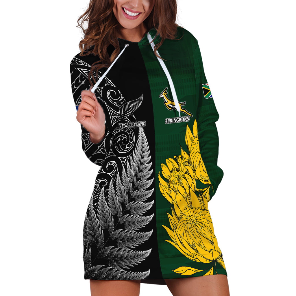 Personalised New Zealand Mix South Africa Rugby Hoodie Dress Protea Vs. Silver Ferns - Vibe Hoodie Shop