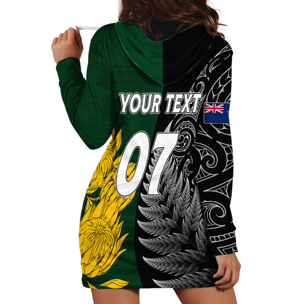 Personalised New Zealand Mix South Africa Rugby Hoodie Dress Protea Vs. Silver Ferns - Vibe Hoodie Shop