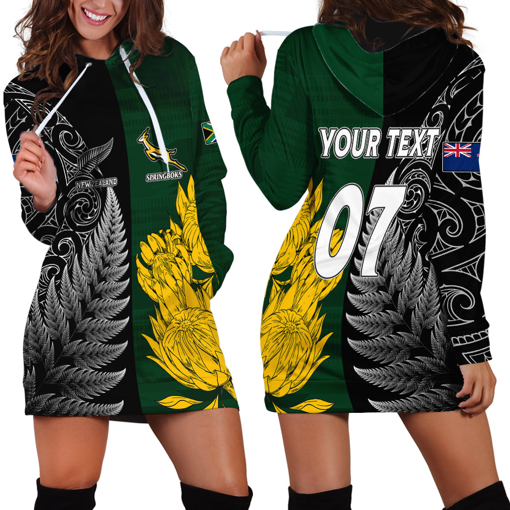 Personalised New Zealand Mix South Africa Rugby Hoodie Dress Protea Vs. Silver Ferns - Vibe Hoodie Shop