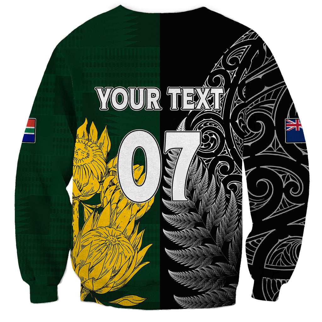 Personalised New Zealand Mix South Africa Rugby Sweatshirt Protea Vs. Silver Ferns - Vibe Hoodie Shop