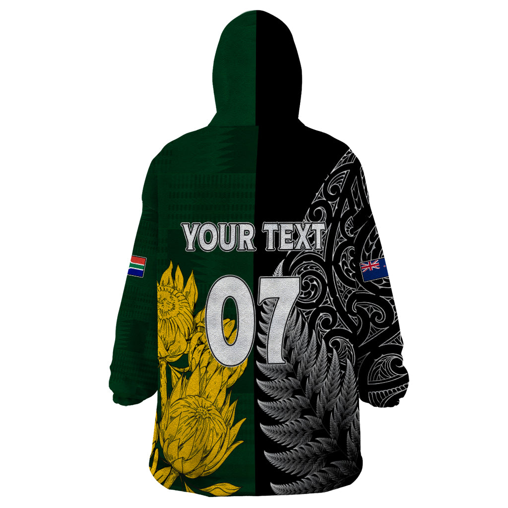 Personalised New Zealand Mix South Africa Rugby Wearable Blanket Hoodie Protea Vs. Silver Ferns - Vibe Hoodie Shop