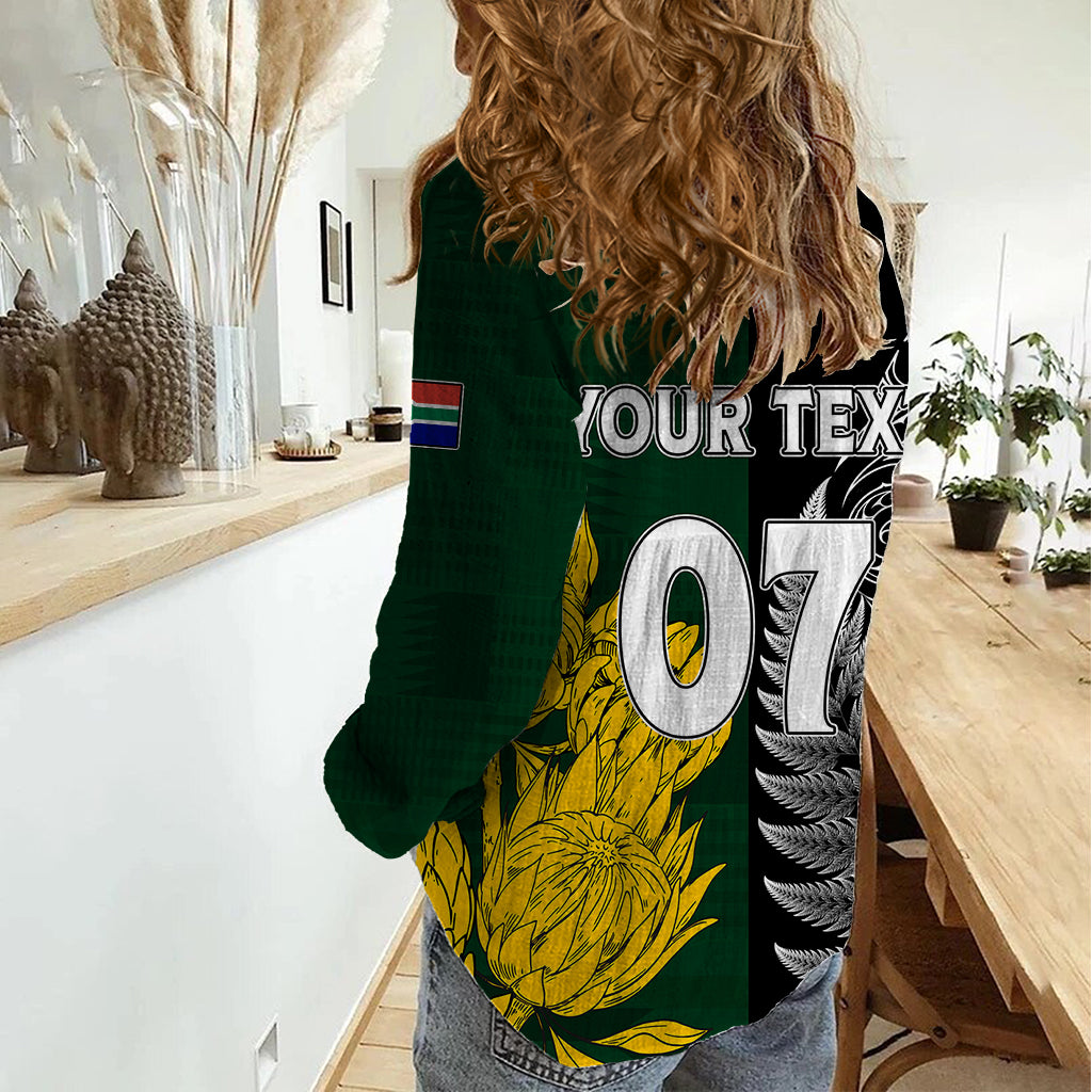 Personalised New Zealand Mix South Africa Rugby Women Casual Shirt Protea Vs. Silver Ferns - Vibe Hoodie Shop