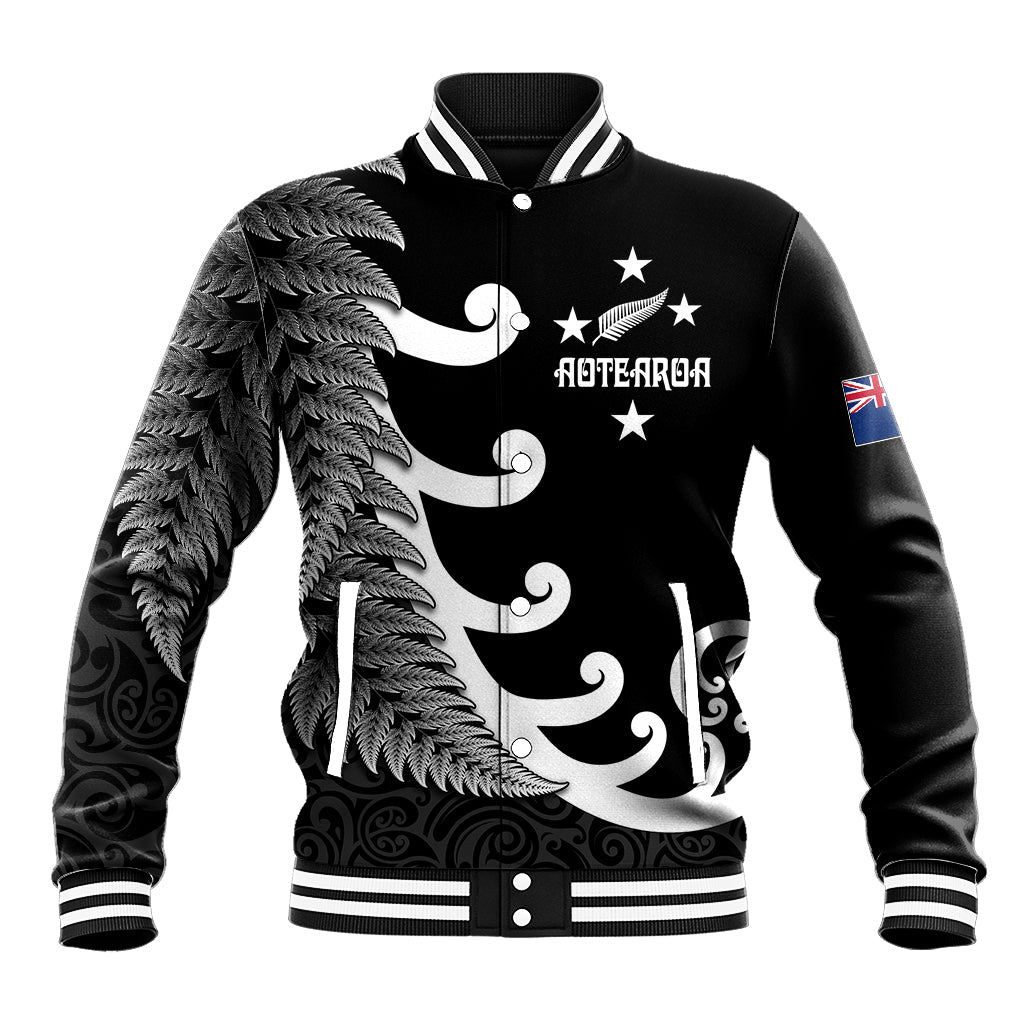 Personalised New Zealand Rugby Baseball Jacket Aotearoa Silver Fern Koru Maori Style - Vibe Hoodie Shop