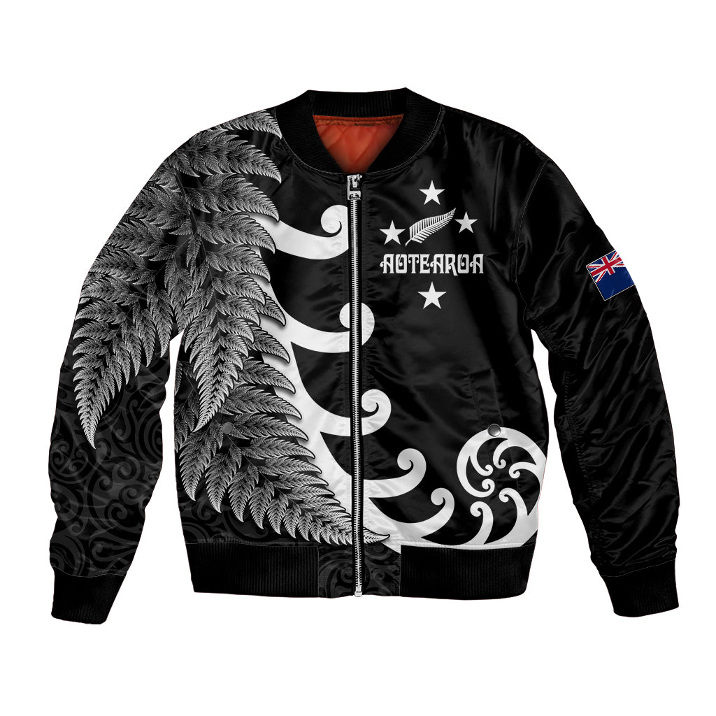 Personalised New Zealand Rugby Bomber Jacket Aotearoa Silver Fern Koru Maori Style - Vibe Hoodie Shop