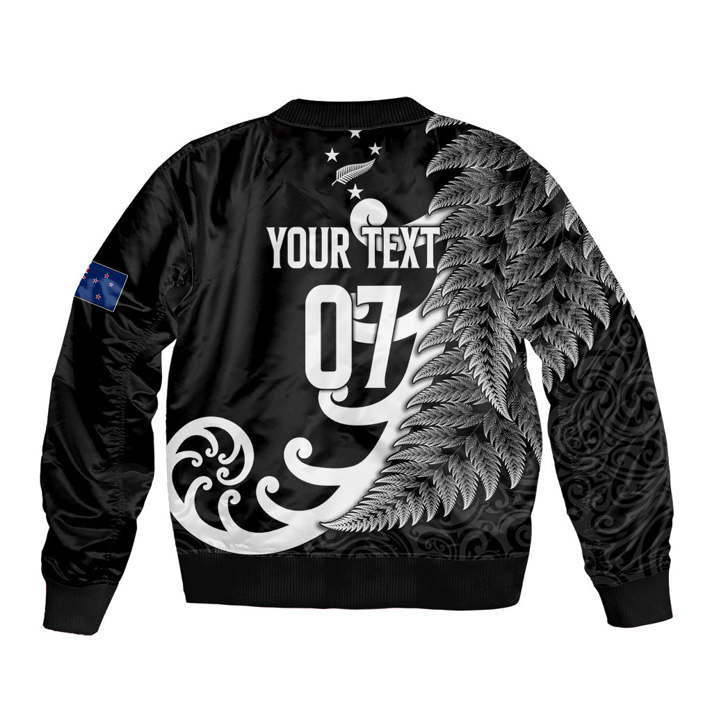 Personalised New Zealand Rugby Bomber Jacket Aotearoa Silver Fern Koru Maori Style - Vibe Hoodie Shop