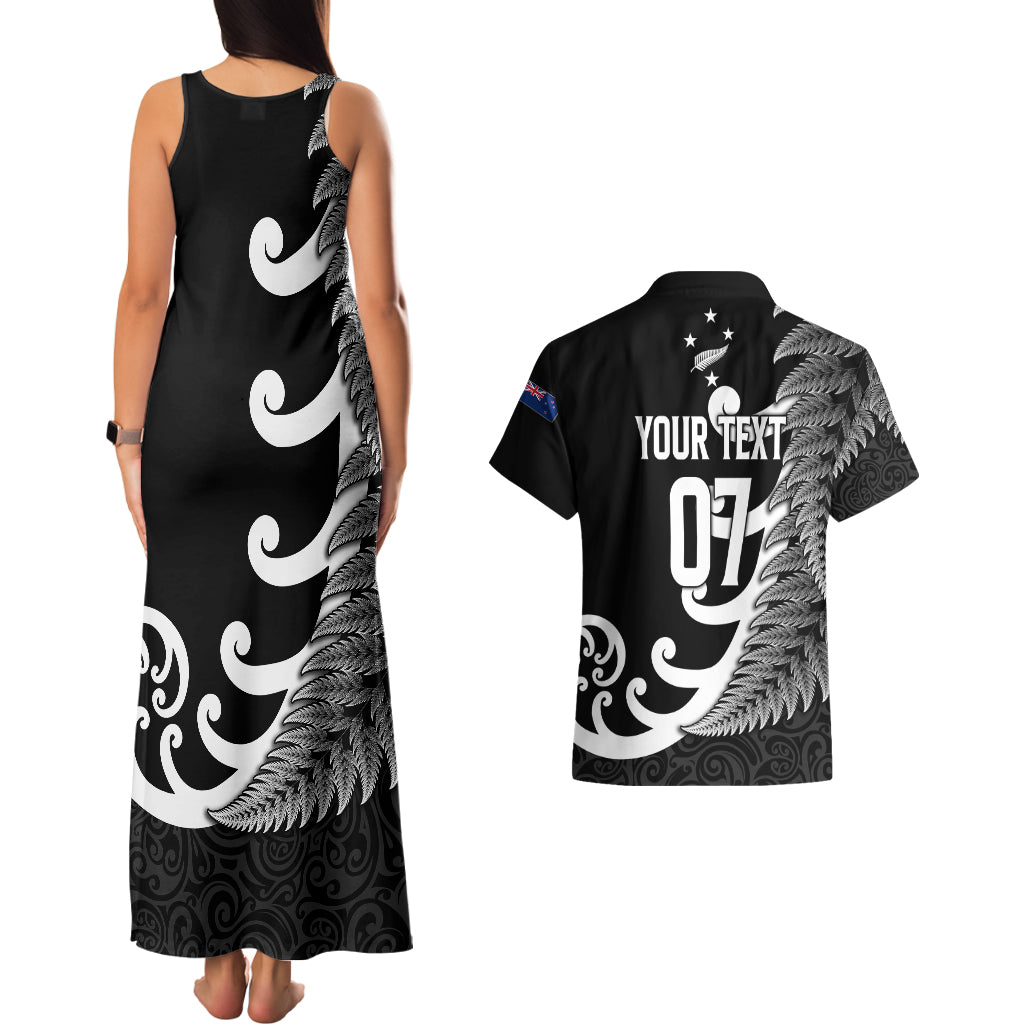personalised-new-zealand-rugby-couples-matching-tank-maxi-dress-and-hawaiian-shirt-aotearoa-silver-fern-koru-maori-style