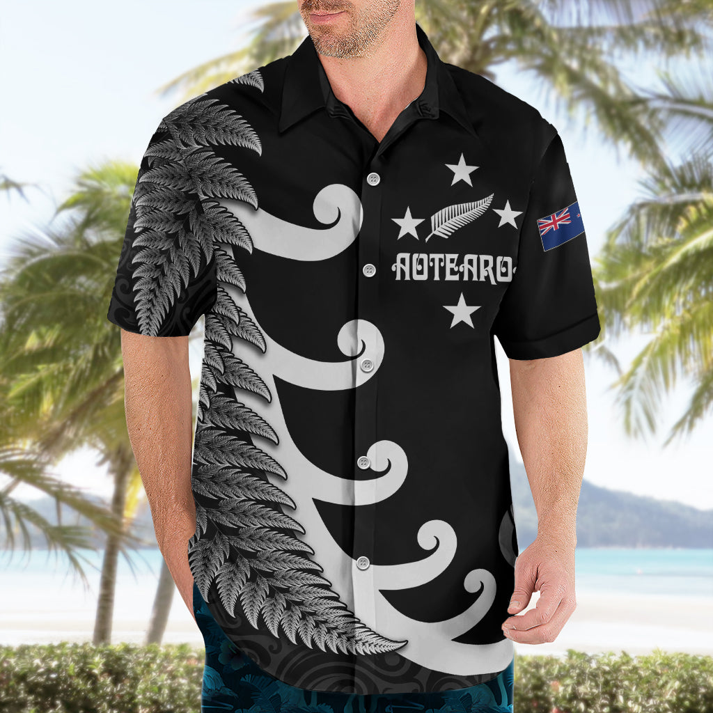 Personalised New Zealand Rugby Hawaiian Shirt Aotearoa Silver Fern Koru Maori Style - Vibe Hoodie Shop