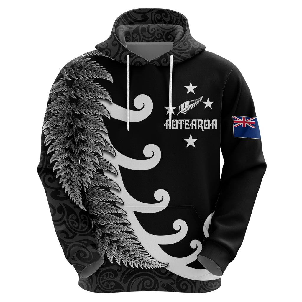 Personalised New Zealand Rugby Hoodie Aotearoa Silver Fern Koru Maori Style LT7 - Vibe Hoodie Shop