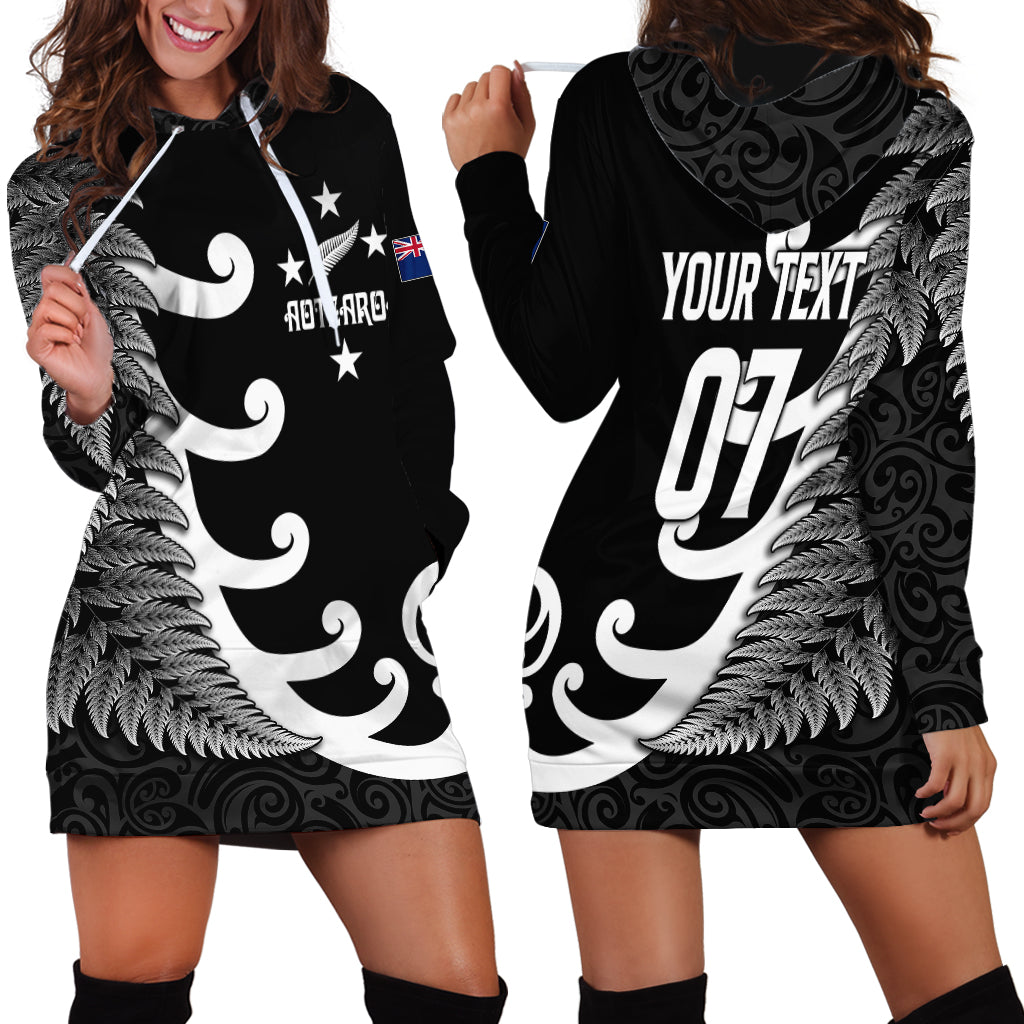 Personalised New Zealand Rugby Hoodie Dress Aotearoa Silver Fern Koru Maori Style - Vibe Hoodie Shop