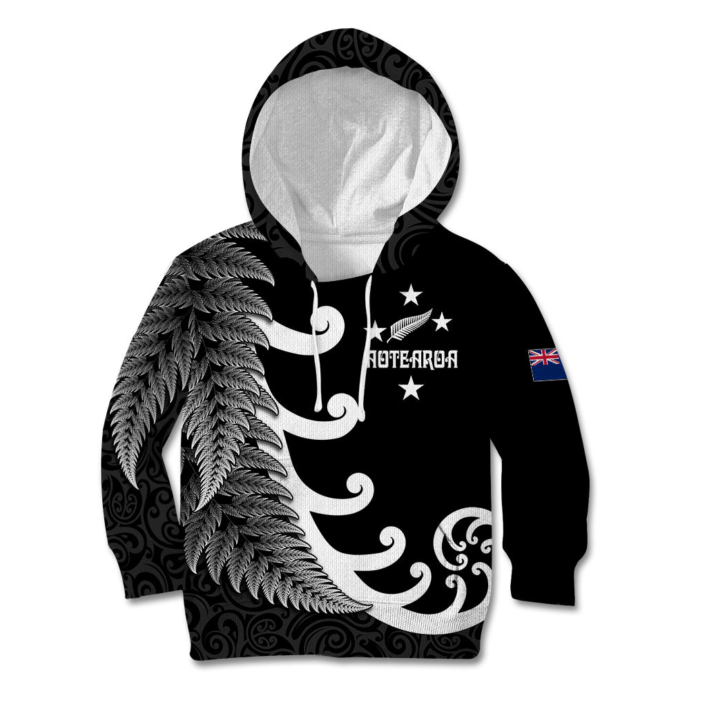 Personalised New Zealand Rugby Kid Hoodie Aotearoa Silver Fern Koru Maori Style - Vibe Hoodie Shop