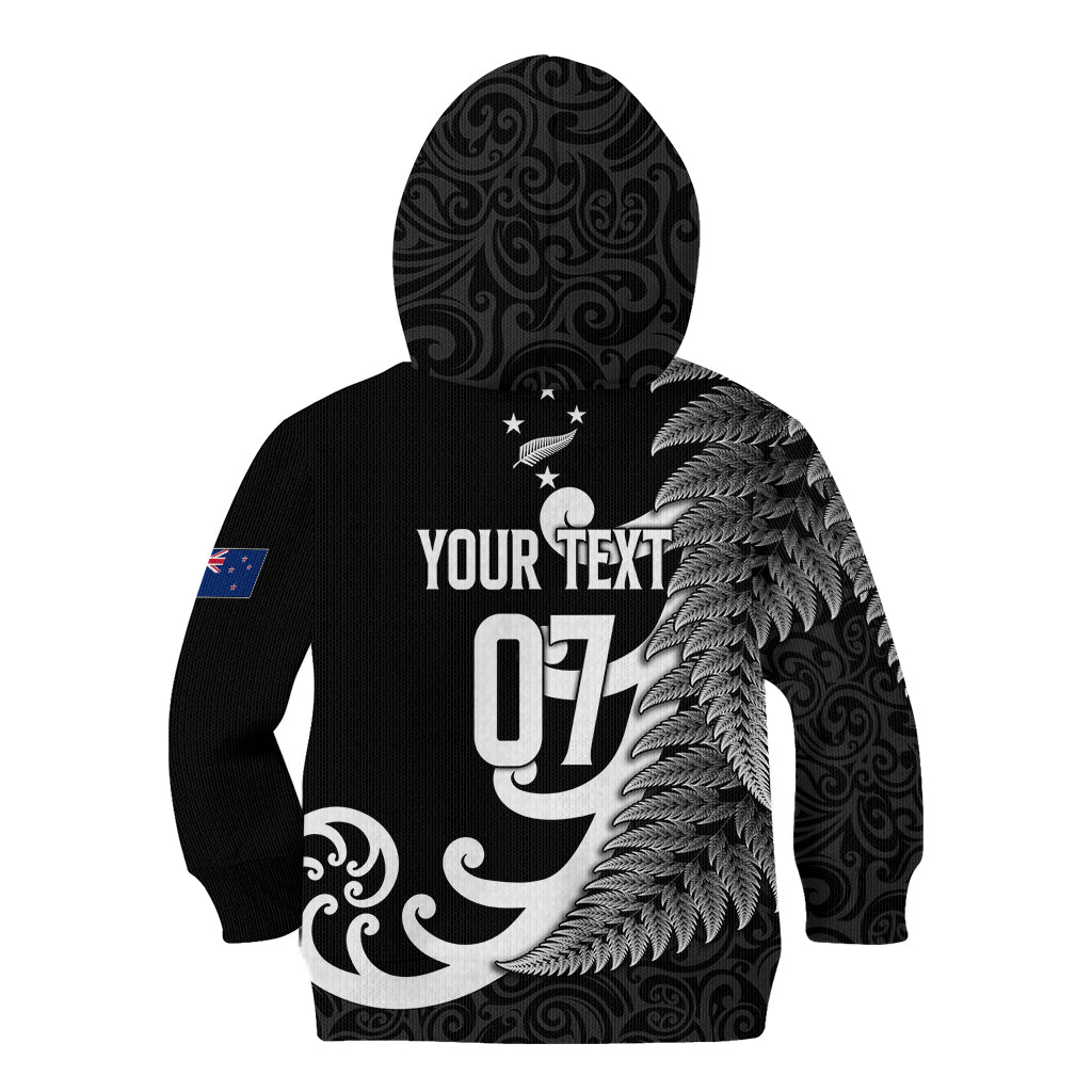 Personalised New Zealand Rugby Kid Hoodie Aotearoa Silver Fern Koru Maori Style - Vibe Hoodie Shop